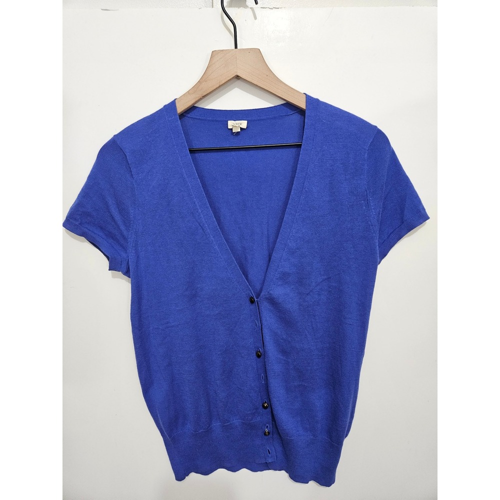 J. Crew Womens Cobalt Blue Short Sleeve Cotton V-Neck Cardigan Sweater Size‎ M